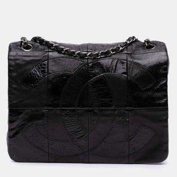 Chanel Black Lambskin and Patent Patchwork Brooklyn Flap