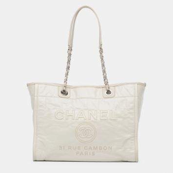 Chanel White Small Glazed Calfskin Deauville Tote