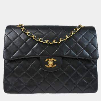 Chanel Black Lambskin Medium Classic Double Flap Shoulder Bag