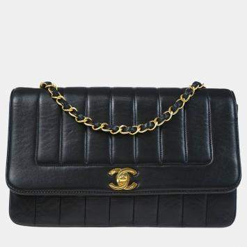 Chanel Black Lambskin Mademoiselle Straight Flap Shoulder Bag
