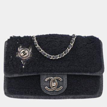 Chanel Navy Blue Mouton Denim Paris Dallas Single Flap Shoulder Bag