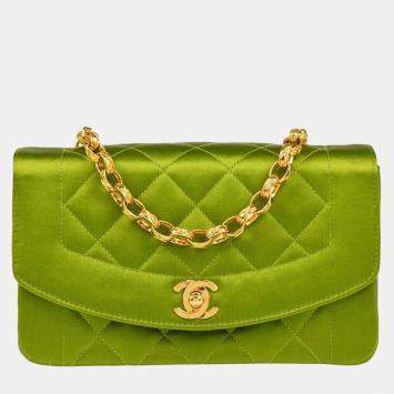 Chanel Green Satin Diana Shoulder Bag
