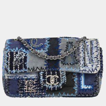Chanel Blue Denim Patchwork Single Flap Shoulder Bag