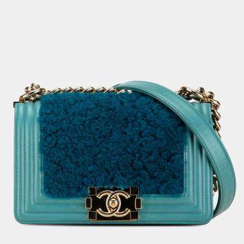 Chanel Blue Small Shearling Boy Flap