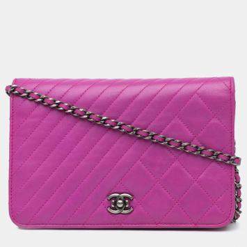 Chanel Purple Lambskin Coco Boy Wallet On Chain