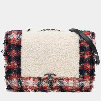 Pre Owned Chanel Multicolor CC Tweed and Shearling Single Flap