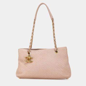 Chanel Pink Large Chevron Calfskin Surpique Tote