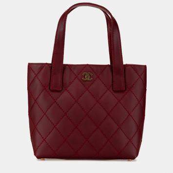 Chanel Burgundy CC Lambskin Wild Stitch Handbag