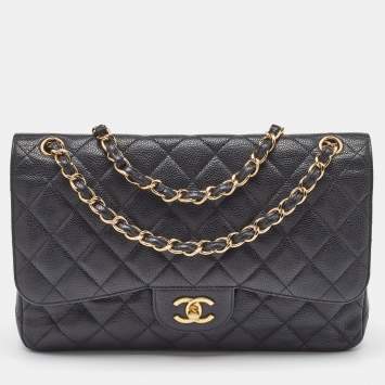 Chanel Black Quilted Caviar Leather Jumbo Classic Double Flap Bag