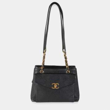Chanel Vintage 24k Black Front Pocket Shoulder Bag