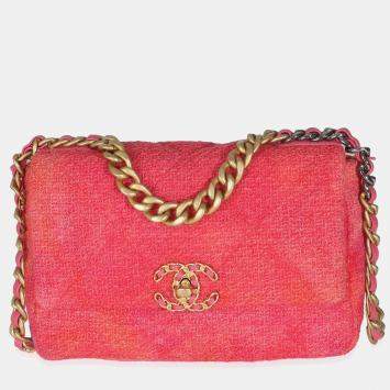 Chanel Coral Pink Tweed Quilted Medium Chanel 19 Flap Bag