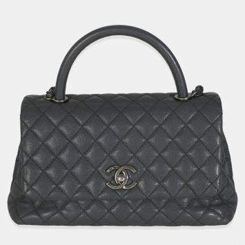 Chanel Grey Quilted Caviar Coco Top Handle Handbag