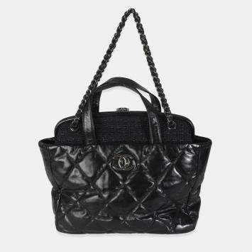 Chanel Black Tweed Quilted Calfskin Portobello Frame Tote
