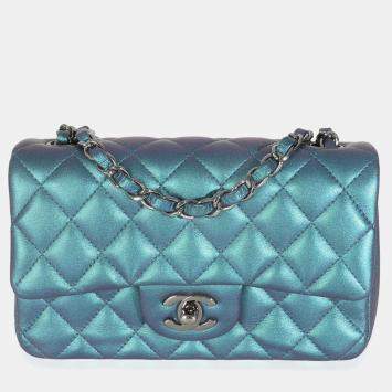 Chanel Blue Iridescent Quilted Calfskin Mini Rectangular Flap Bag