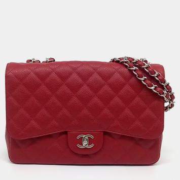 Chanel Red Leather Caviar Classic Jumbo