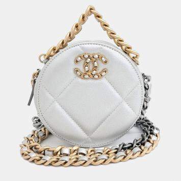 Chanel Grey Leather 19 Round Mini Crossbody Bag