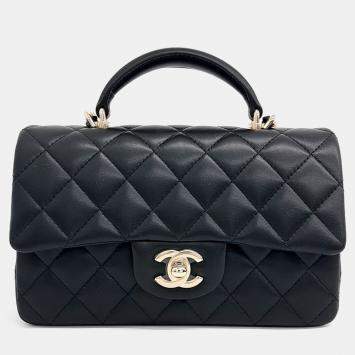 Chanel Black Leather Lambskin Top Handle New Mini Crossbody Bag