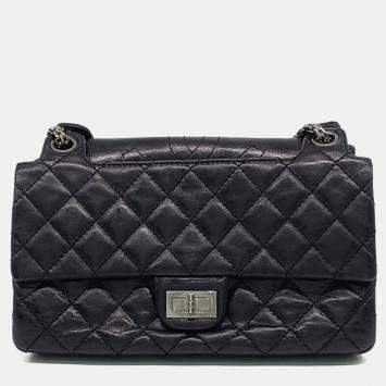 Chanel Black Leather Double Vintage 2.55 Bag
