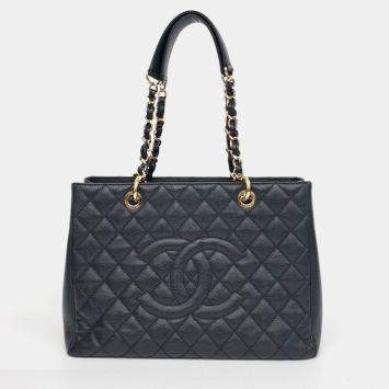 Pre Owned Chanel Black Leather Caviar Grand Shopping