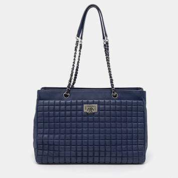 Pre Owned Chanel Blue Leather Chain Shoulder Bag