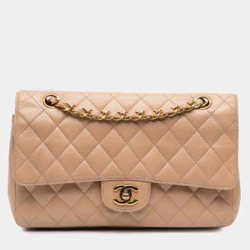 Chanel Beige Medium Classic Caviar Double Flap