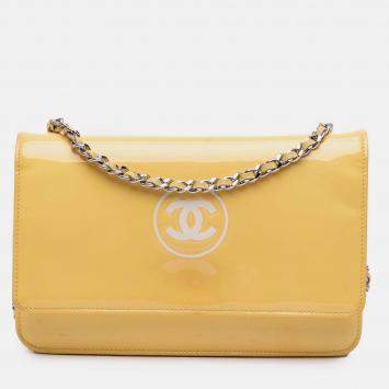 Chanel Yellow CC Patent Wallet On Chain