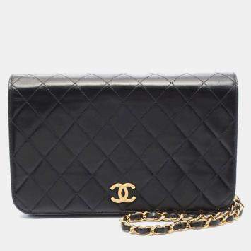 Pre Owned Chanel Full Flap Black Lambskin Quilted Shoulder Bag