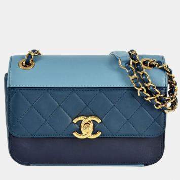 Pre Owned Chanel Single Flap Tricolour Lambskin Shoulder Bag