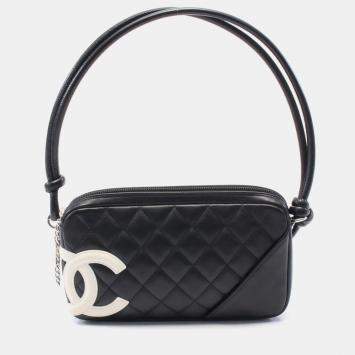 Pre Owned Chanel Cambon Ligne Black/White Leather Handbag