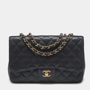 Chanel Black Quilted Caviar Leather Jumbo Classic Single Flap Bag