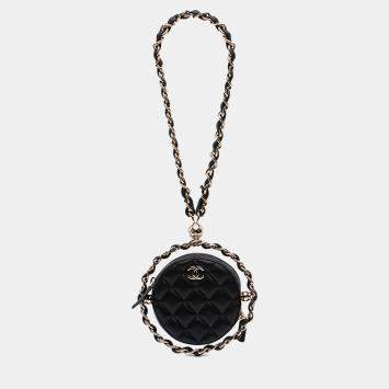 Pre Owned Chanel Black CC Quilted Lambskin Round Chain Around Clutch With Chain