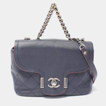 Pre Owned Chanel Matelasse Navy Leather Shoulder Bag