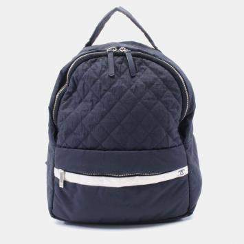 Pre Owned Chanel Matelasse Navy White Nylon Leather Backpack