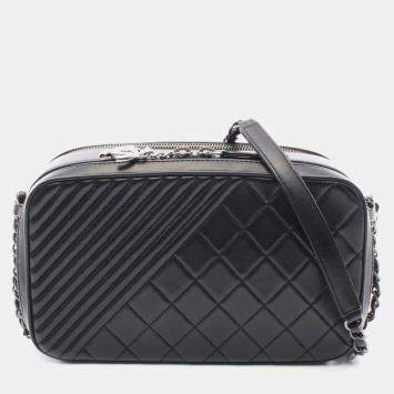 Pre Owned Chanel Boy Black Lambskin Leather Camera Bag