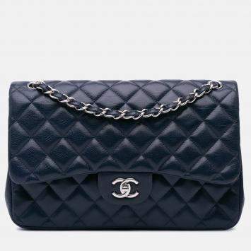 Chanel Classic Double Flap Jumbo Blue Caviar Shoulder Bag