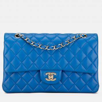 Chanel Classic Double Flap Medium Blue Lambskin Shoulder Bag