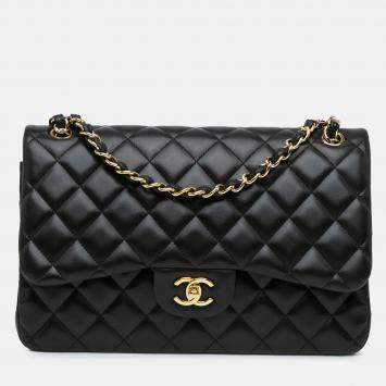 Chanel Classic Double Flap Jumbo Black Lambskin Shoulder Bag