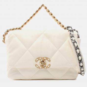 Chanel 19 Flap Medium White Lambskin Shoulder Bag