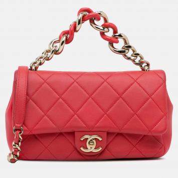 Pre Owned Chanel Elegant Chain Single Flap Small Lambskin Bag