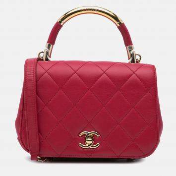 Pre Owned Chanel Carry Chic Flap Mini Quilted Lambskin Bag