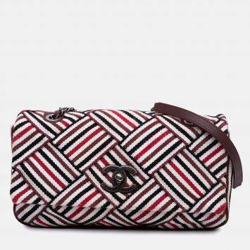 Pre Owned Chanel Stripe Flap CC Canvas Bag