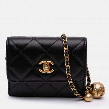 Chanel Black Quilted Lambskin Pearl Crush Clutch With Chain