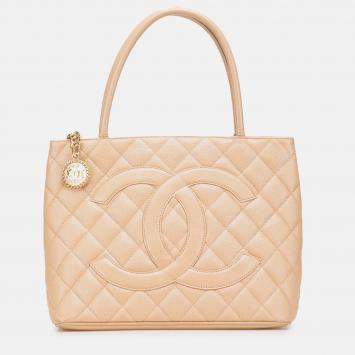 Chanel Beige Caviar Medallion Tote