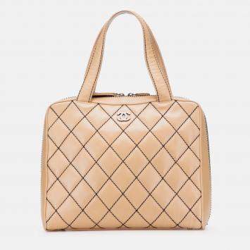 Chanel Beige CC Lambskin Wild Stitch Handbag