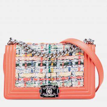 Chanel Pink Small Tweed and Lambskin Boy Flap