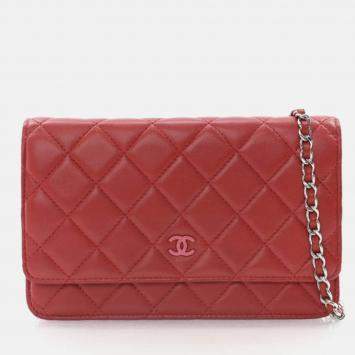 Chanel Red Lambskin Classic Wallet On Chain (WOC)
