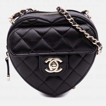 Pre Owned Chanel Black Mini Lambskin CC in Love Heart Crossbody Bag