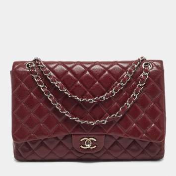 مملوكة مسبقًا Chanel Dark Red Quilted Caviar Leather Maxi Classic Single Flap Bag