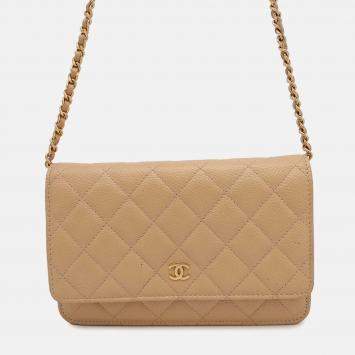 Chanel Classic Beige Caviar Leather Wallet On Chain