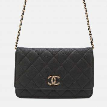 Chanel Classic Black Caviar Leather Wallet On Chain 